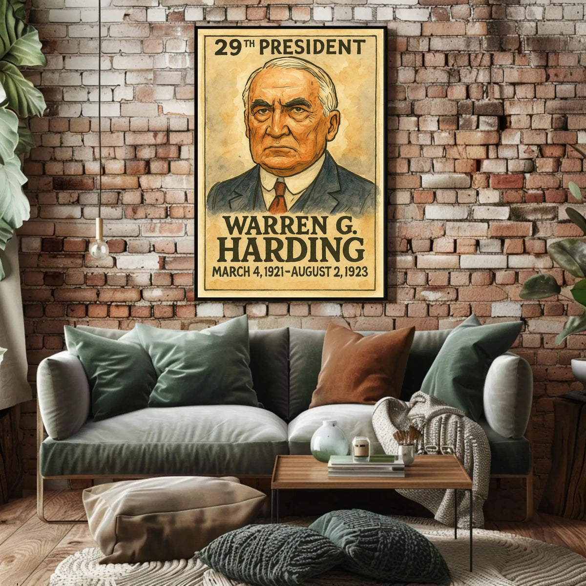 Warren G. Harding 29th President of the United States Exaggerated Cartoon Sketch Poster