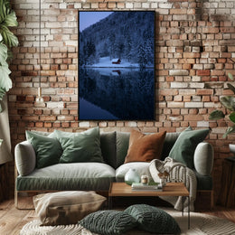 Tranquil Winter Scene with Snowy Cabin National Park Poster