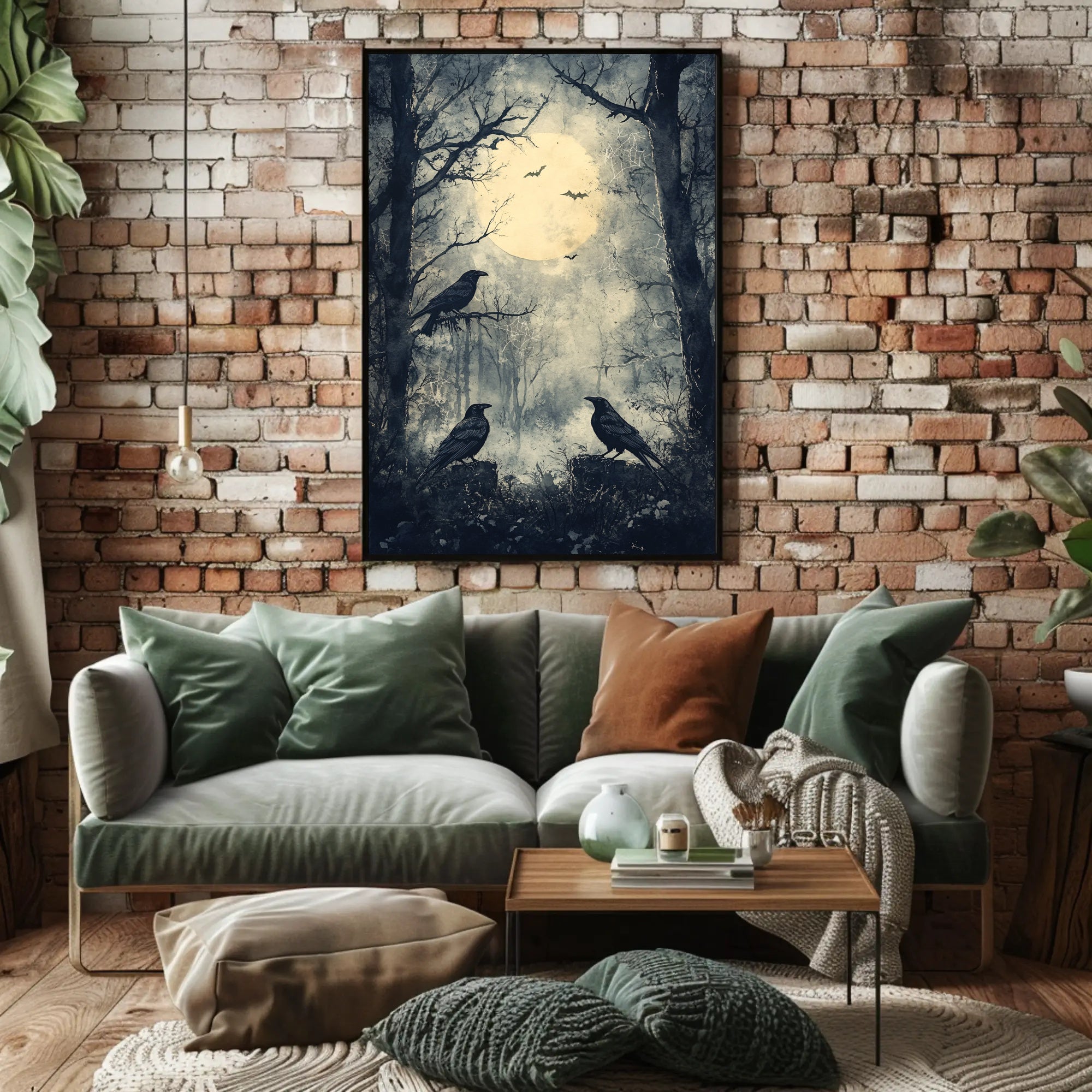 Moonlit Forest With Ravens Poster