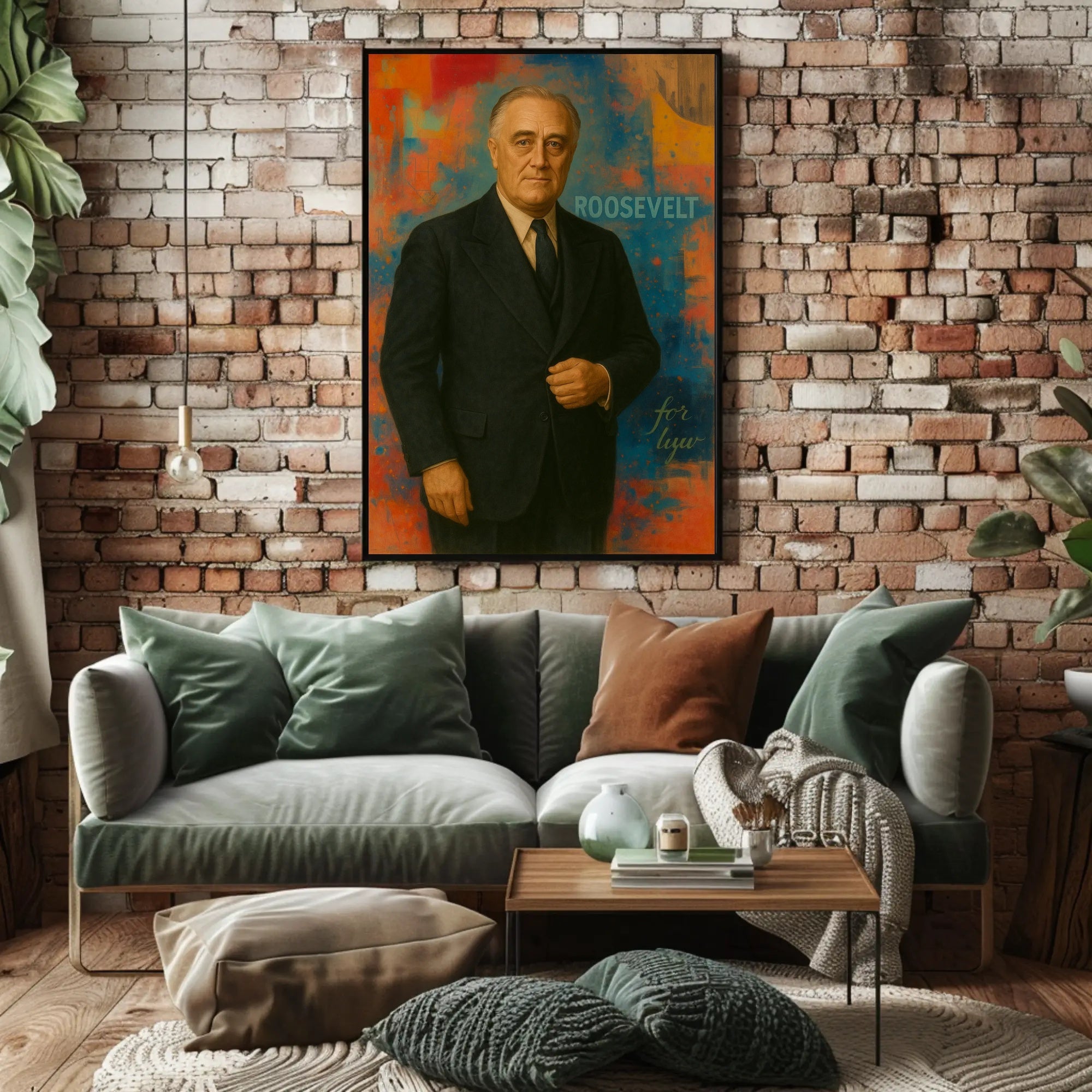 Roosevelt Portrait on Abstract Background: Historical or Presidential Poster