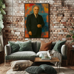 Roosevelt Portrait on Abstract Background: Historical or Presidential Poster