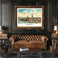 Scenic Hamburg Harbour Vibrant Illustration Urban or Cityscape Poster