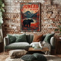 Juneau Bear Silhouette Adventure Vintage Poster