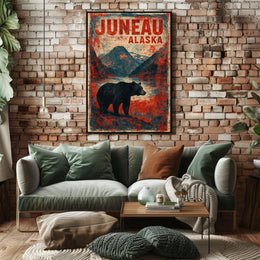 Juneau Bear Silhouette Adventure Vintage Poster