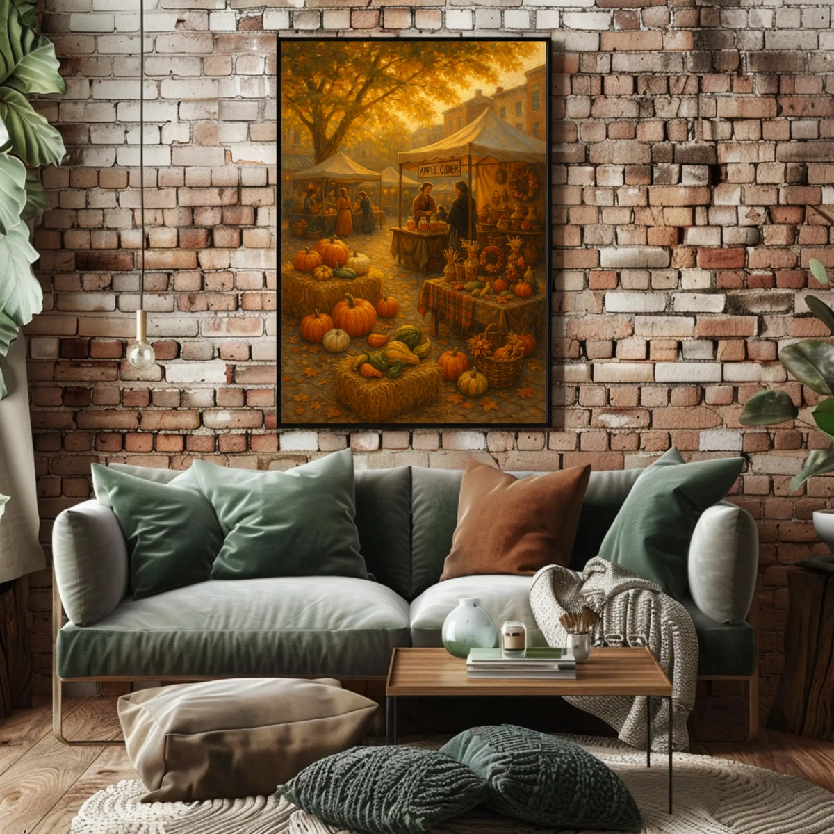 Autumn Market Scene Impressionism Vintage Cozy Poster