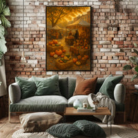 Autumn Market Scene Impressionism Vintage Cozy Poster