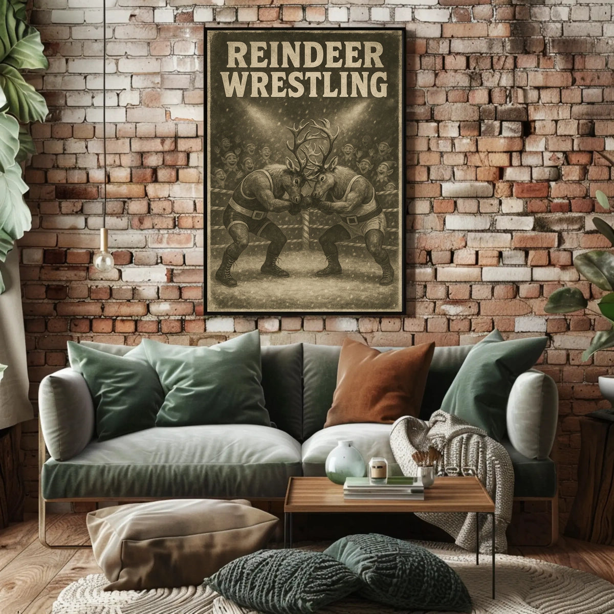 Reindeer Wrestling Holiday Whimsy Poster - Fantasy or Mythology Poster
