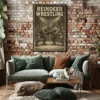 Reindeer Wrestling Holiday Whimsy Poster - Fantasy or Mythology Poster