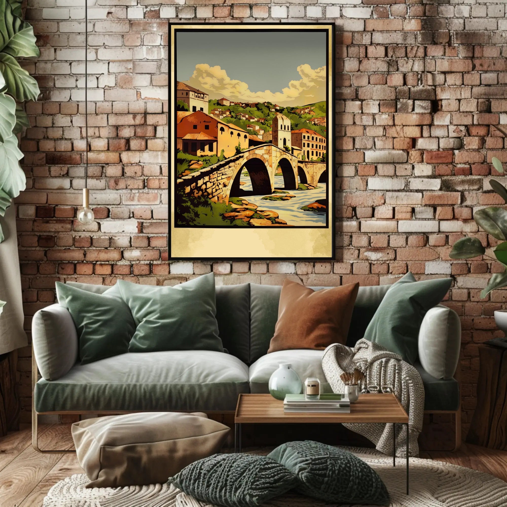 Scenic Bridge in a Quaint Village Poster