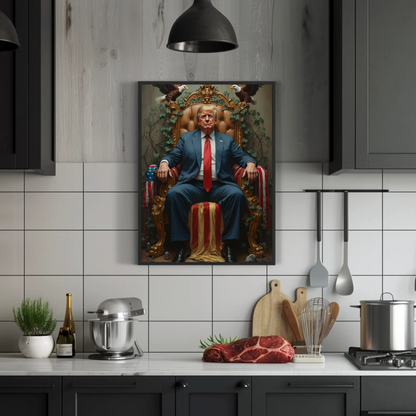 Vintage President Trump 2025 Poster Sitting In Kings Chair