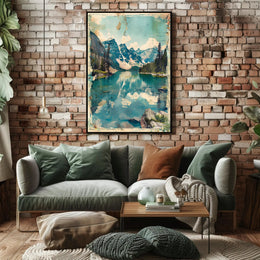 Tranquil Mountain Lake Travel Poster Minimalist