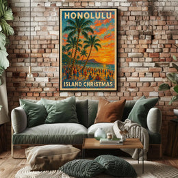 Honolulu Island Christmas Poster