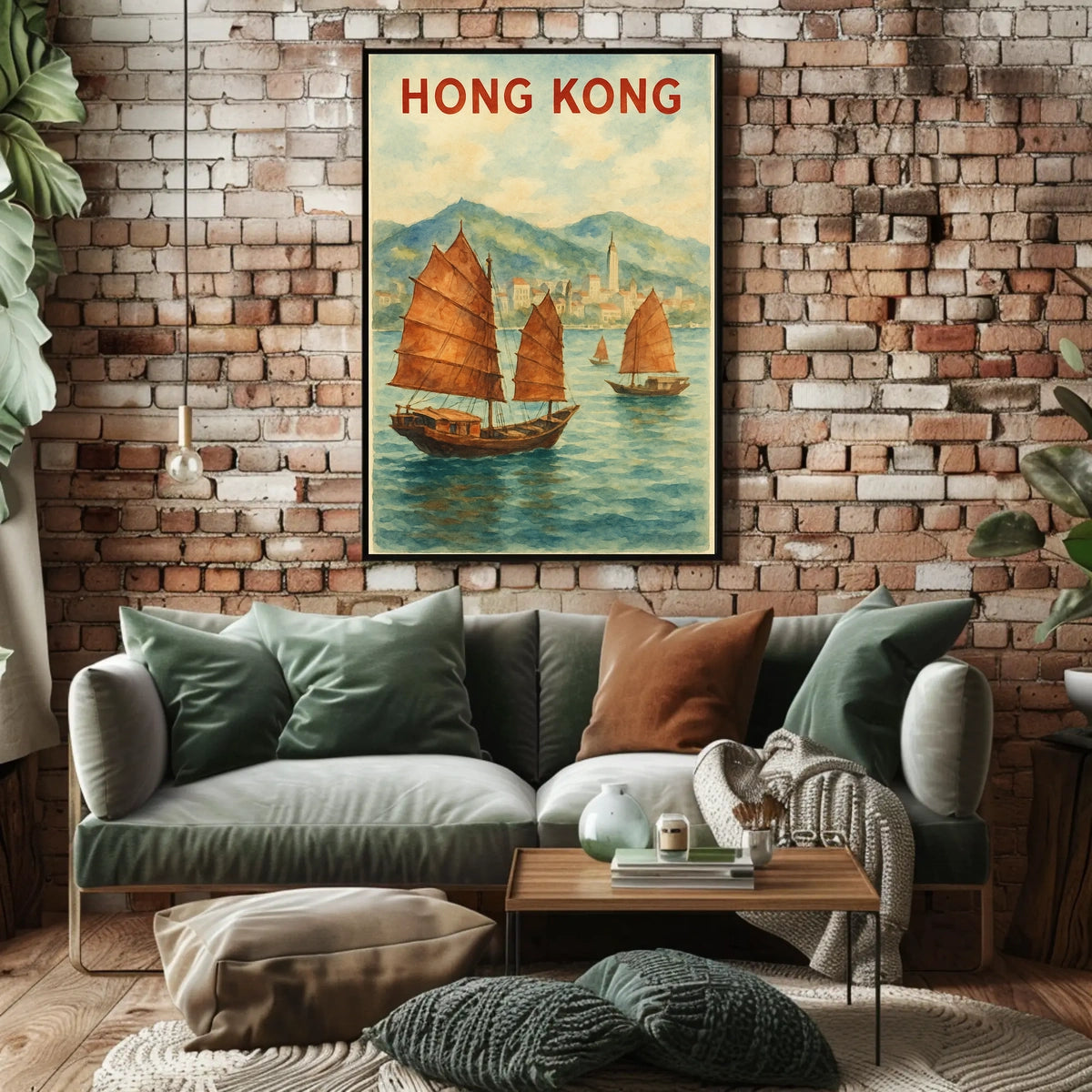 Hong Kong Harbor Watercolor Travel Poster