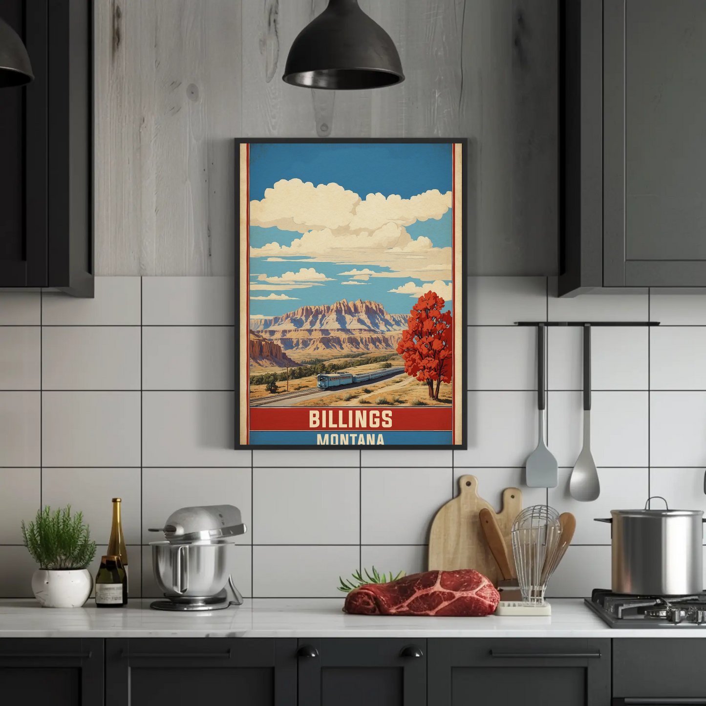 Billings Montana Canyon Train Vintage Travel Poster