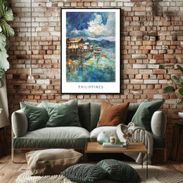 Tranquil Philippine Coastal Scene Watercolor Travel Poster PosterGoat