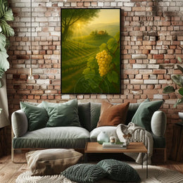 Serene Vineyard Landscape with Golden Grapes: Artistic Poster