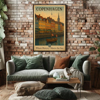 Copenhagen Waterfront Vintage Travel Poster