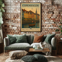 Copenhagen Waterfront Vintage Travel Poster