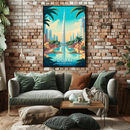 Dubai Skyline Art: Vibrant Burj Khalifa Travel Poster