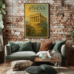 Parthenon Vintage Athens Travel Art Poster