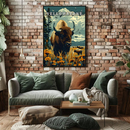 Majestic Yellowstone: Bison and Wildflowers Poster