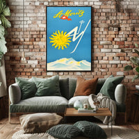 Vintage St. Moritz Travel Poster with Swiss Alps Scenery PosterGoat