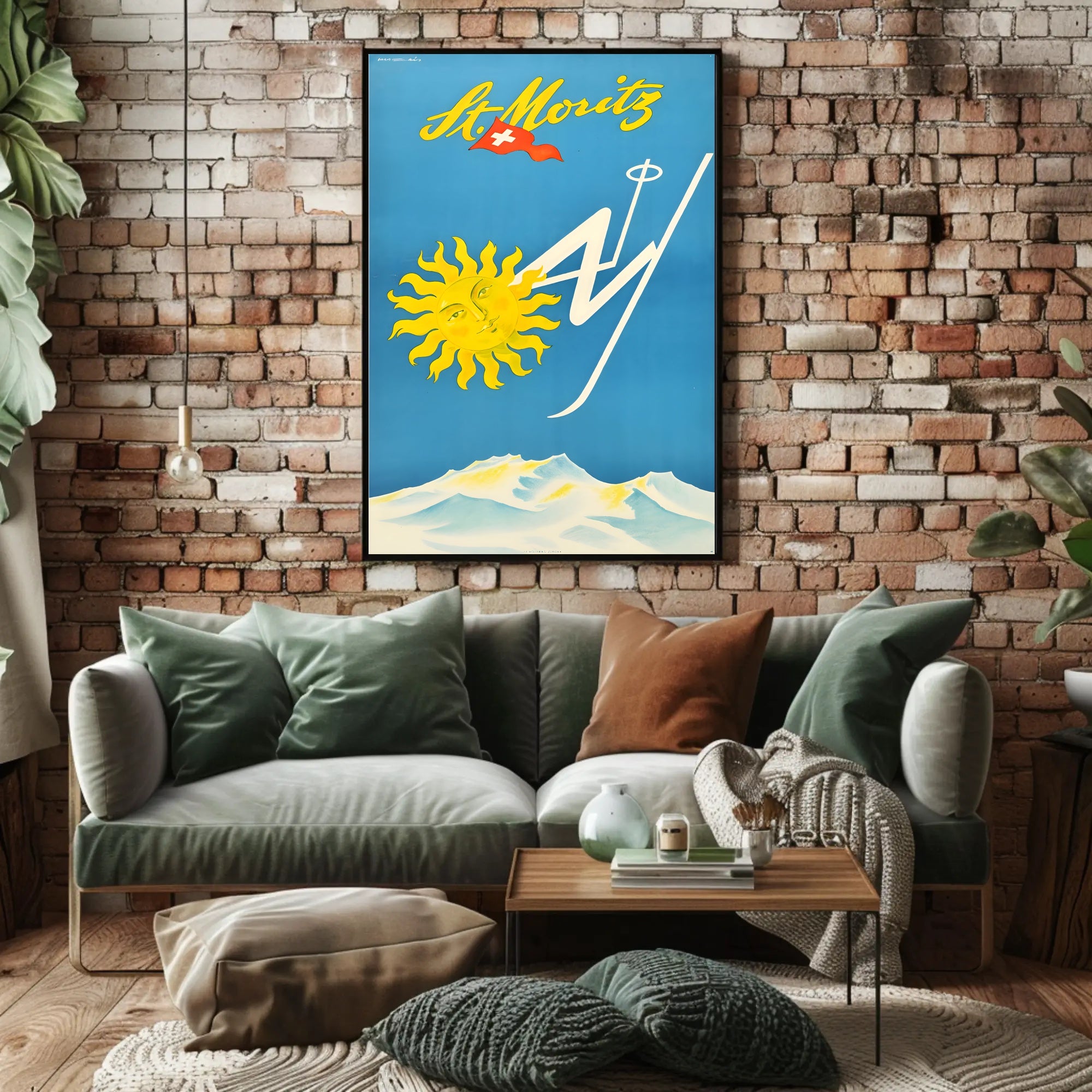 Vintage St. Moritz Travel Poster with Swiss Alps Scenery PosterGoat