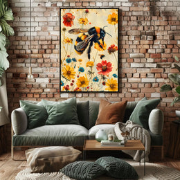 Vibrant Bee Meadow Art Print: Animal Poster
