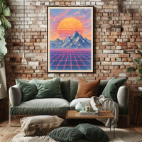 Vibrant Retro-Futuristic Landscape Poster: Futuristic Sci-Fi Poster