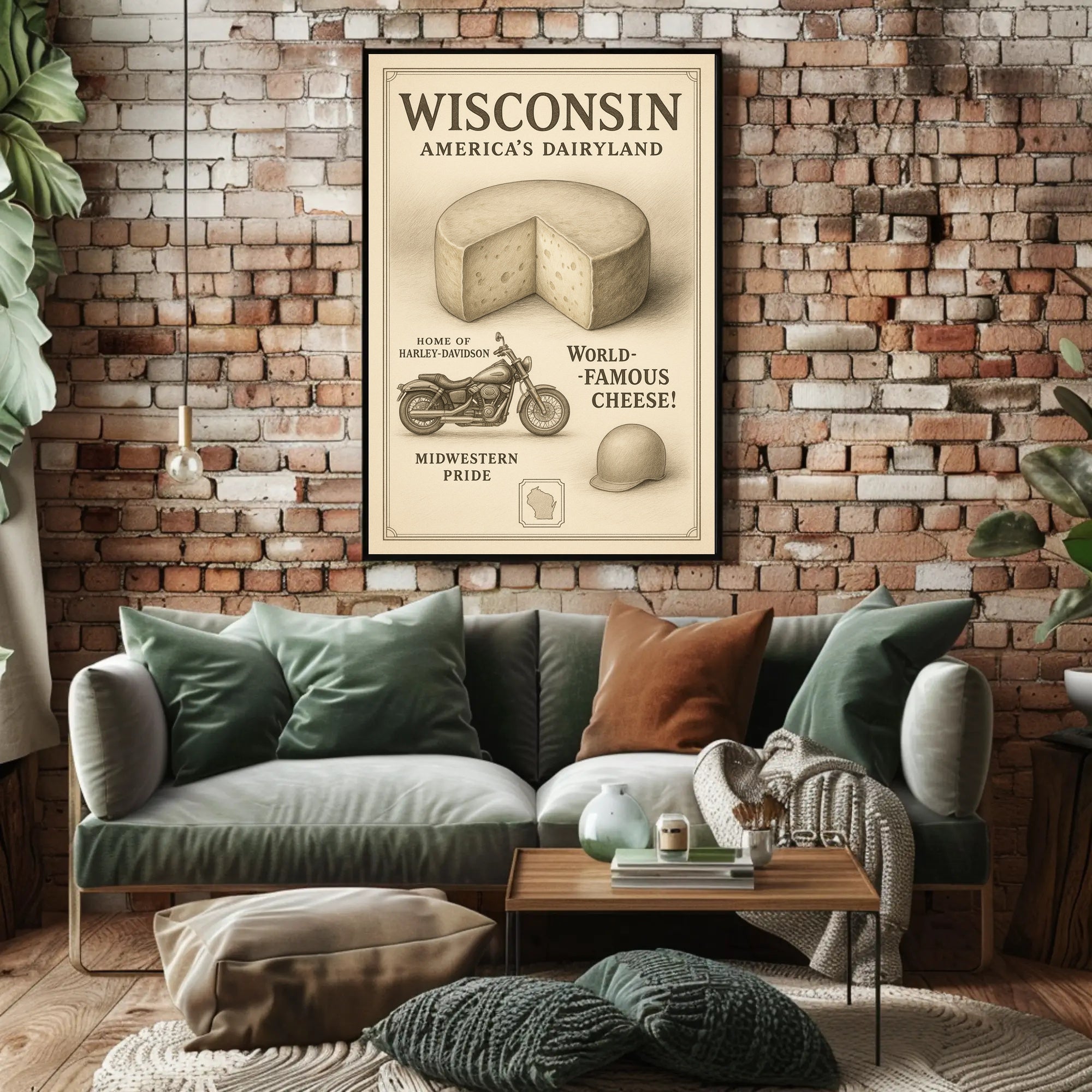 Wisconsin's Vintage Motorcycle and Cheese Cultural or Heritage Poster