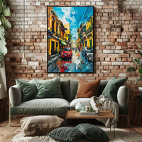Vibrant Urban Street Scene Impressionistic Art Poster
