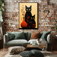 Enigmatic Felines And Floral Harmony Poster