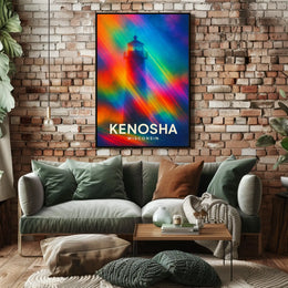 Lighthouse Dreamscape: Vibrant Kenosha Abstract Art Poster