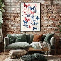 Butterflies In Red And Blue Abstract Wall Art Poster