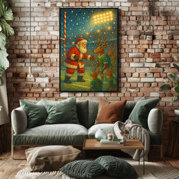 Santa's Whimsical Sports Stadium Christmas Poster