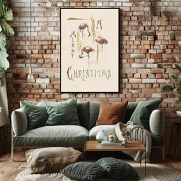 Flamingo Trio Merry Christmas Poster
