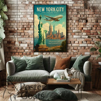 New York City Skyline Vintage Travel Poster