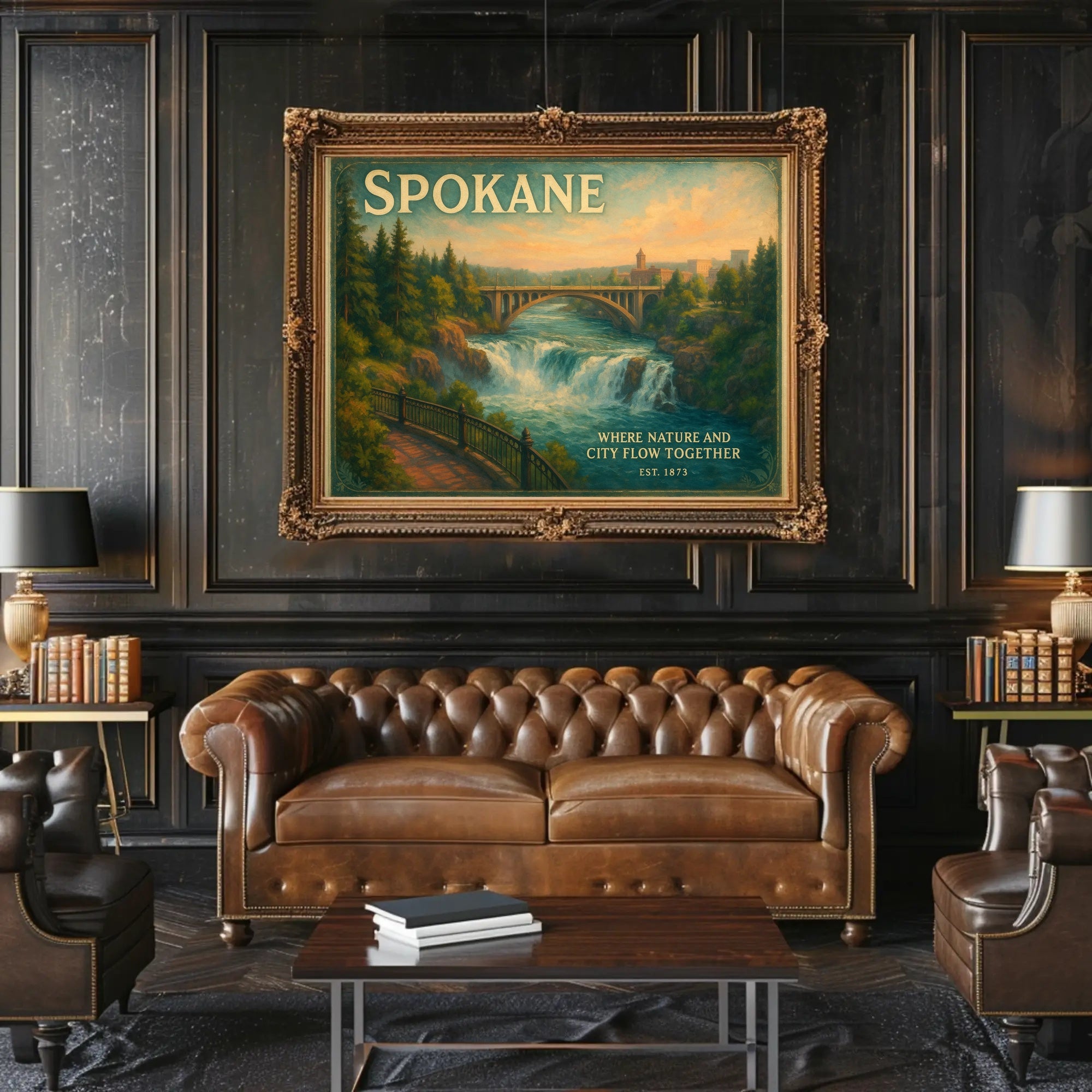 Spokane Nature and City Unite Travel Poster