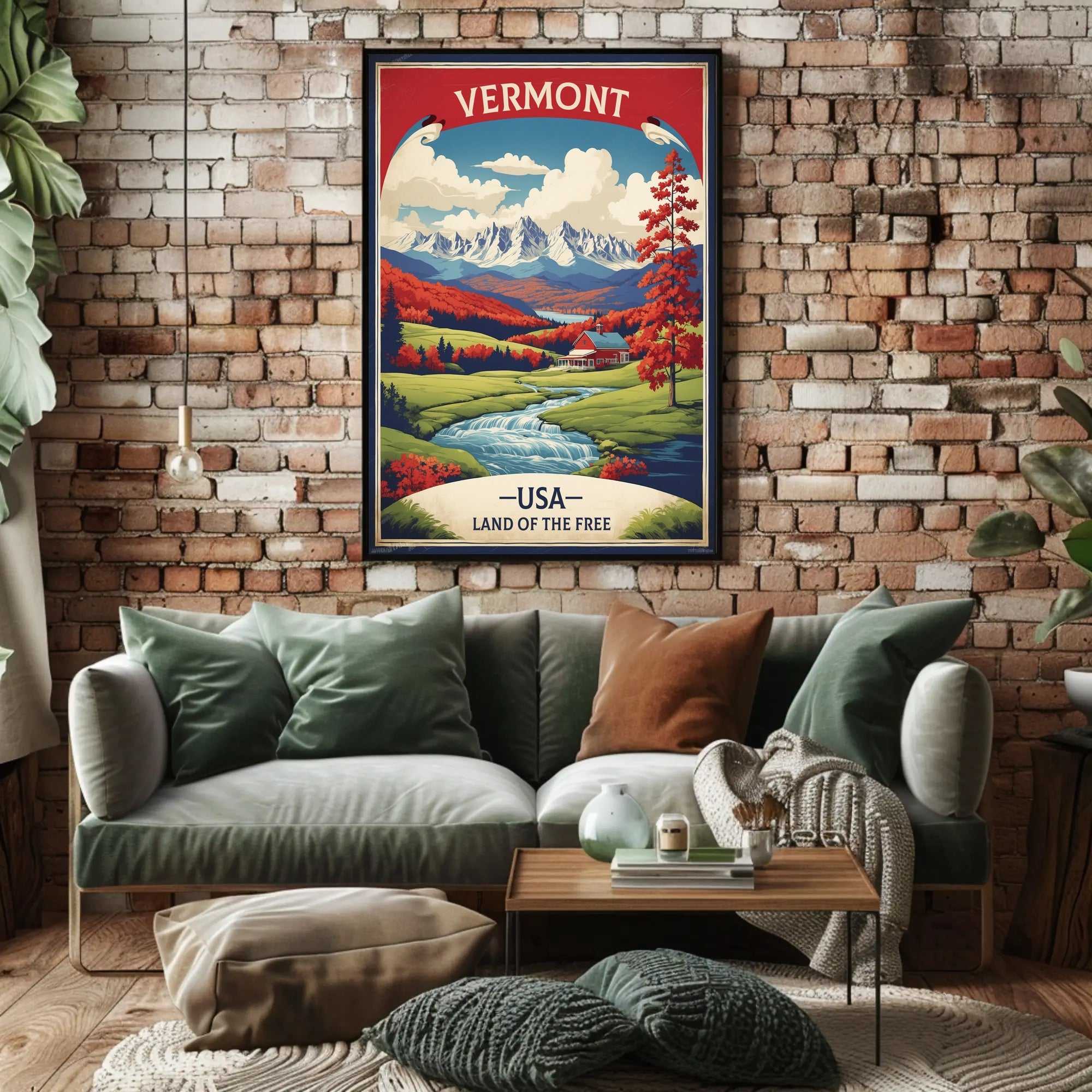 Vermont Autumn Scene Vintage Travel Poster