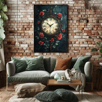 Vintage Clock and Roses Art Print - Artistic Poster