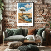 Kenya Savanna Watercolor Landscape Travel Poster PosterGoat