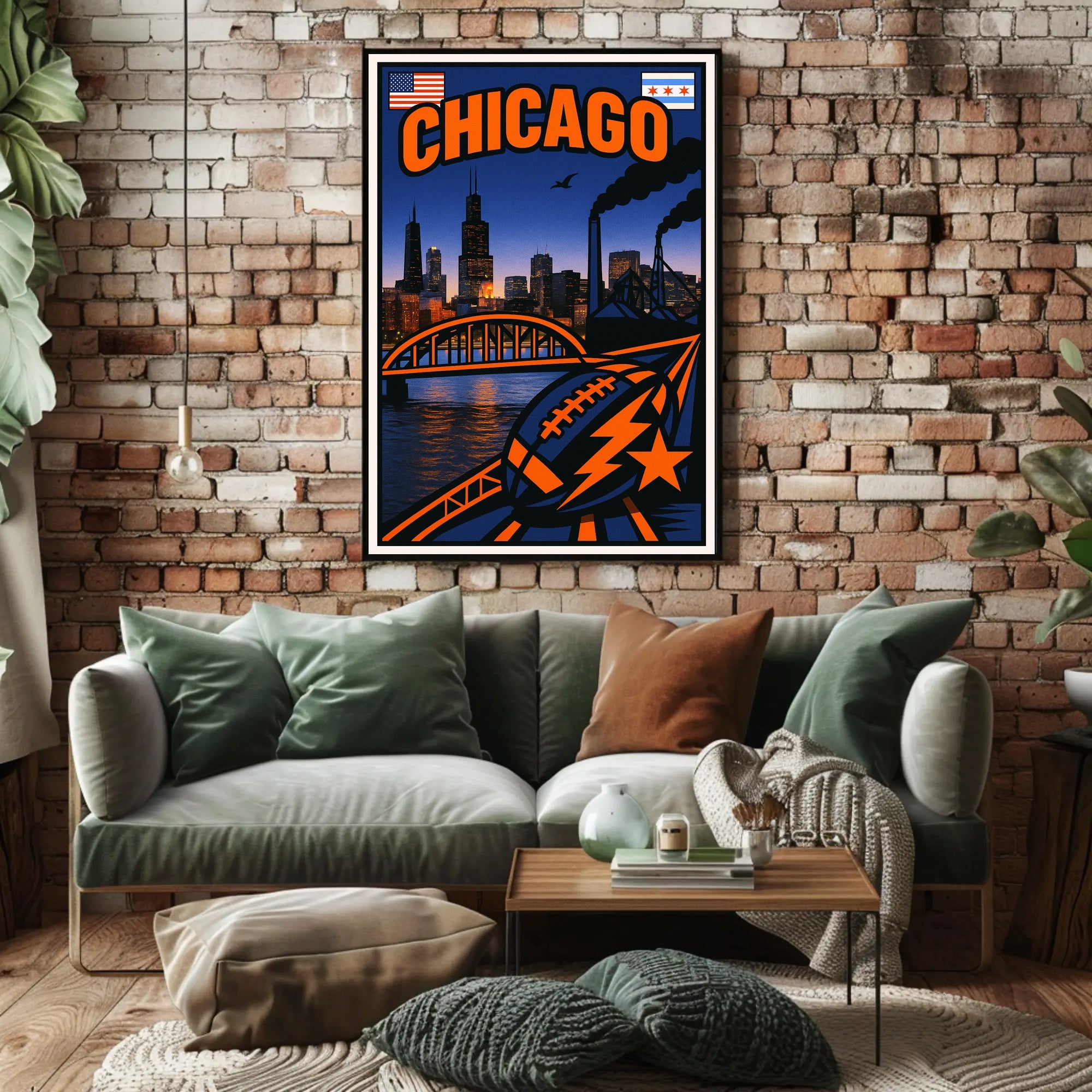 Chicago Skyline and Symbols Poster PosterGoat