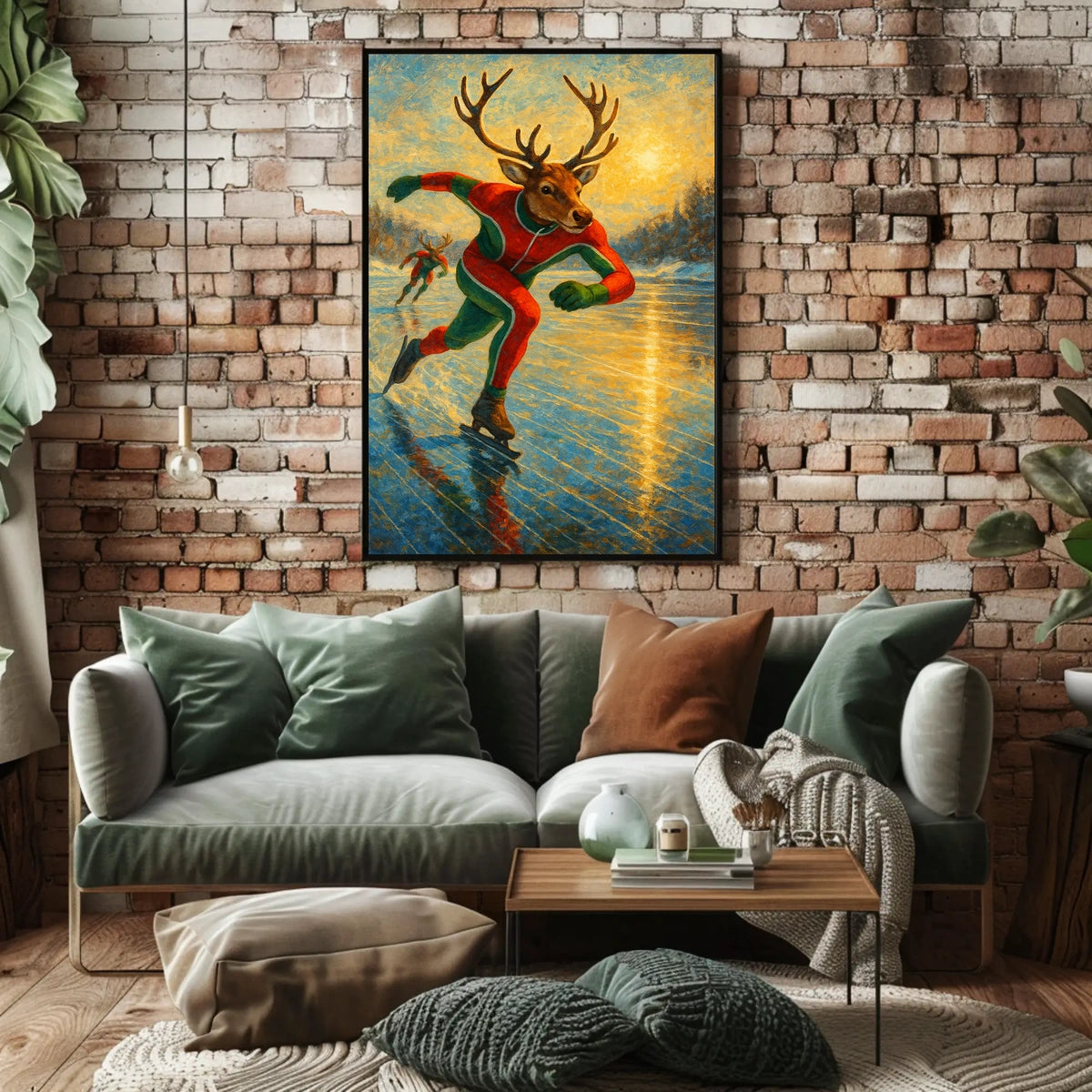 Whimsical Reindeer Skating Winter Wonderland Poster