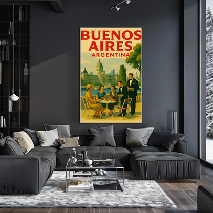 Buenos Aires Argentina Café Cityscape Retro Travel Poster