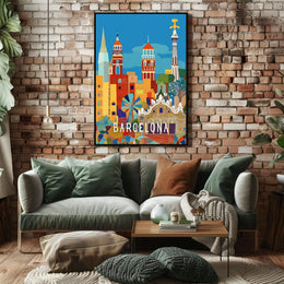 Barcelona's Vibrant Architecture Cityscape Artistic Poster