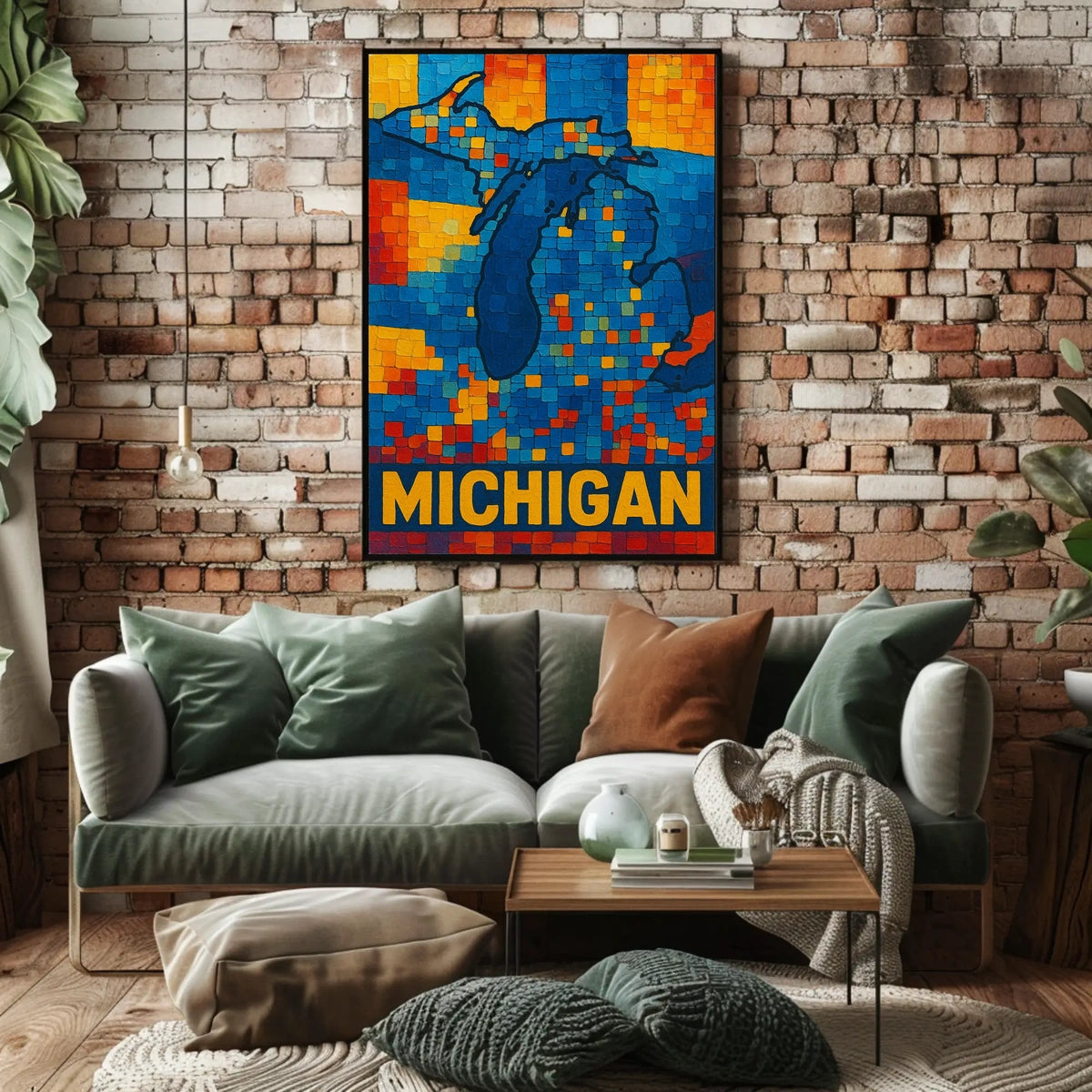 Mosaic Map of Michigan Poster