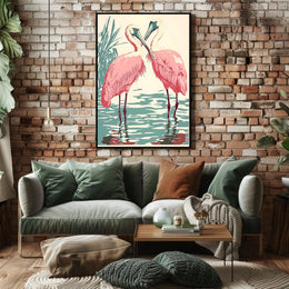 Spoonbills Poster Vintage Tropical Bird Wall Art