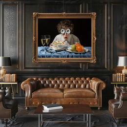 Surprised Dining Experience in Surreal Artistic Poster