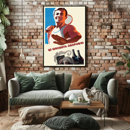 Tennis Player Health Promotion Vintage Propaganda Poster