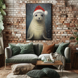 Festive Seal In Santa Hat Poster
